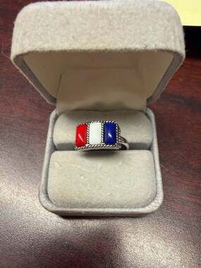 Vintage Sarah Coventry Three Cheers Red White and Blue Patriotic Adjustable Ring